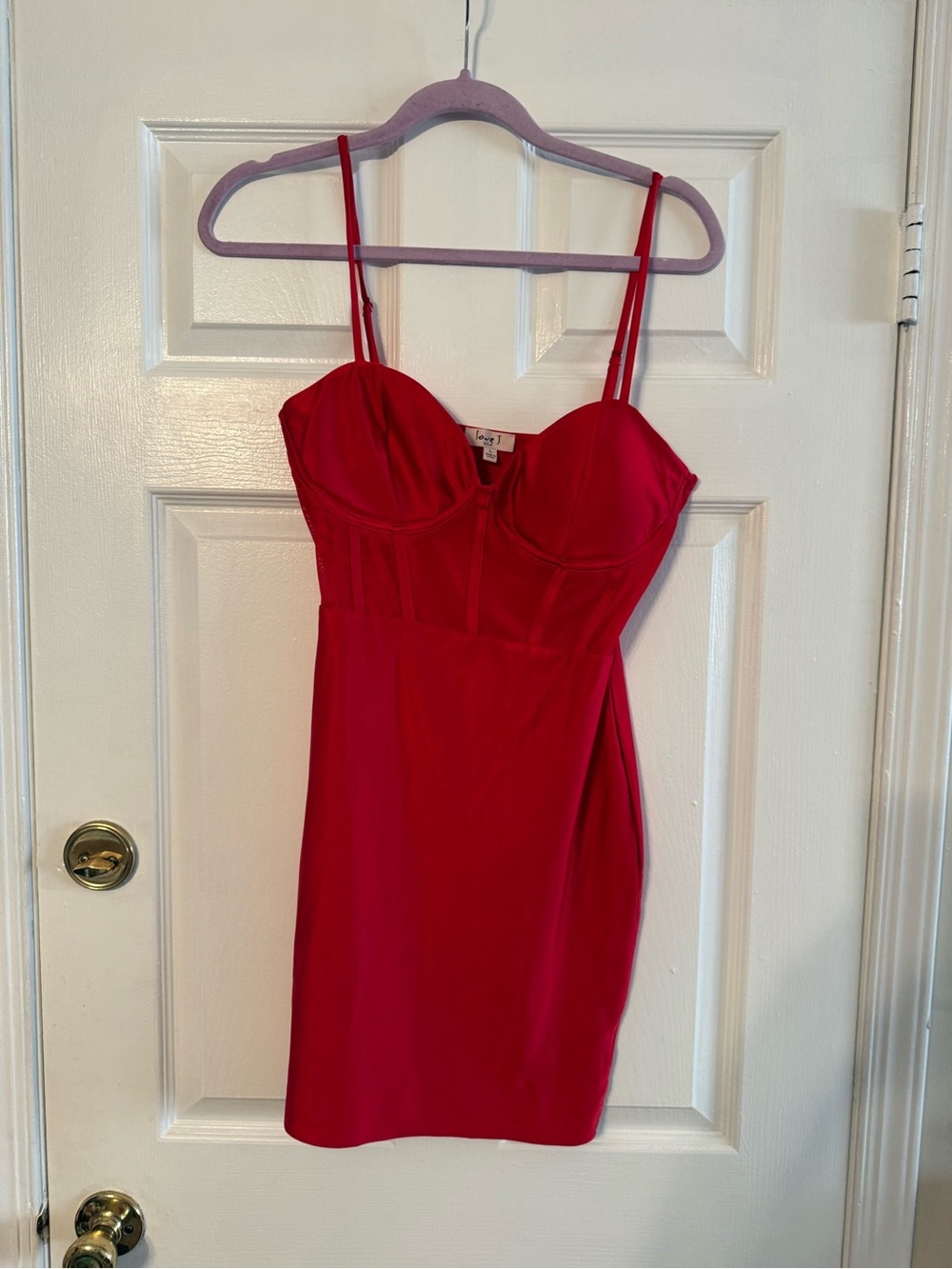 love J Red Bustier Spaghetti-Strap Mini Dress